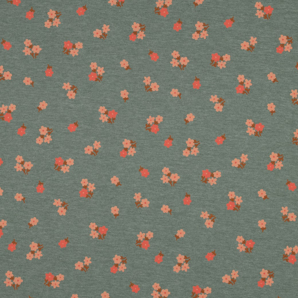 Jersey Melange Flowers Dark Mint