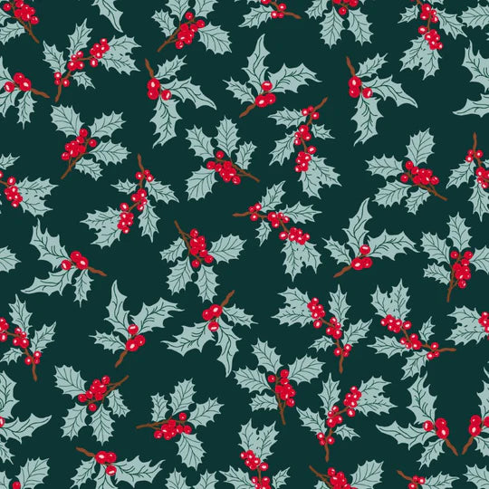 Festive Holly Leaves in Evergreen
