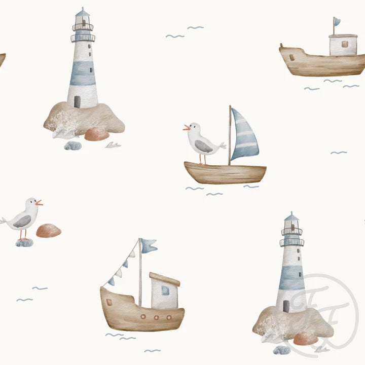 Boats Lighthouse Off White