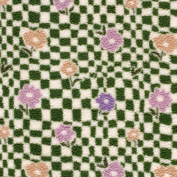 Sherpa Fleece fabric printed Flowers Olive Green