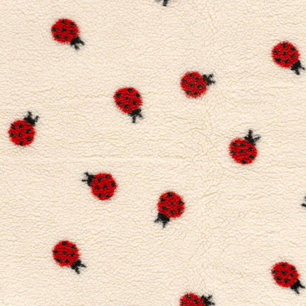 Sherpa Fleece fabric jacquard Ladybugs Beige
