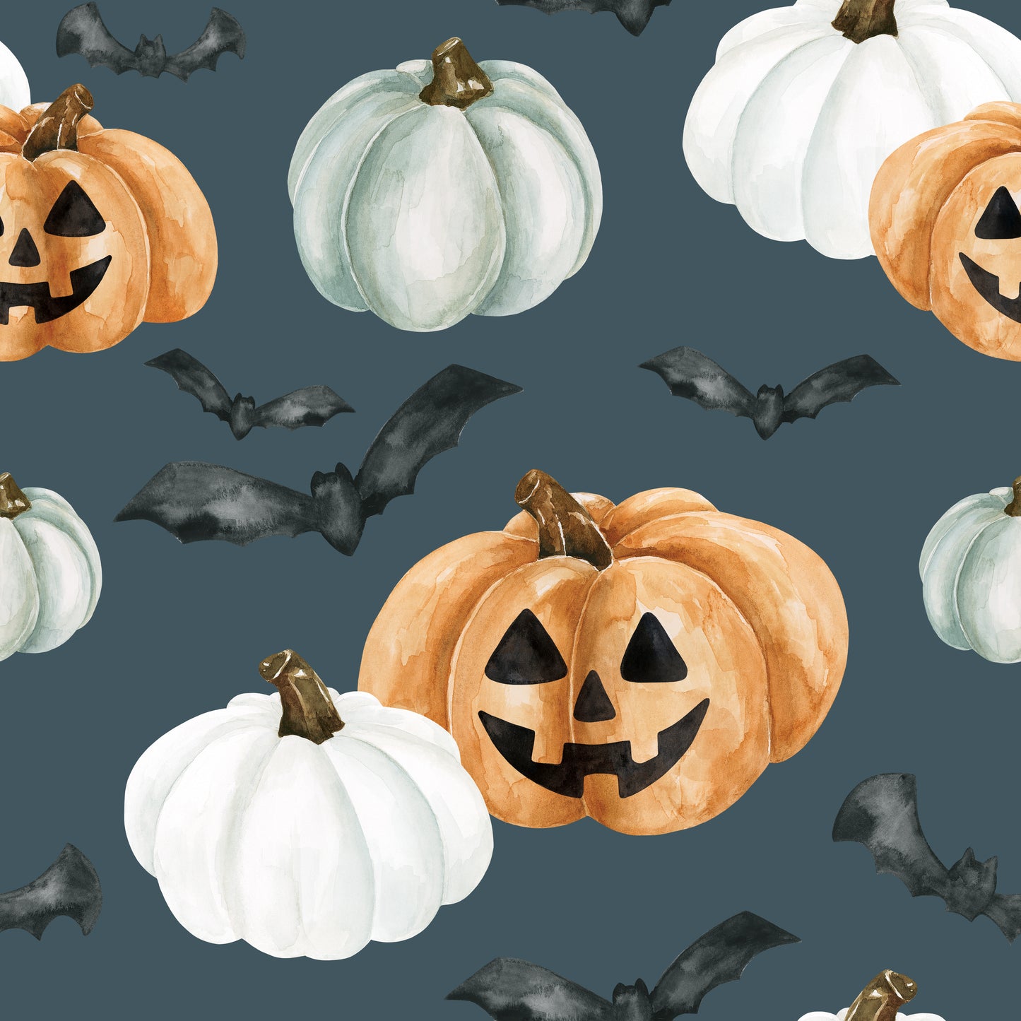 In Stock Pumpkin Bats Blue Jersey Knit