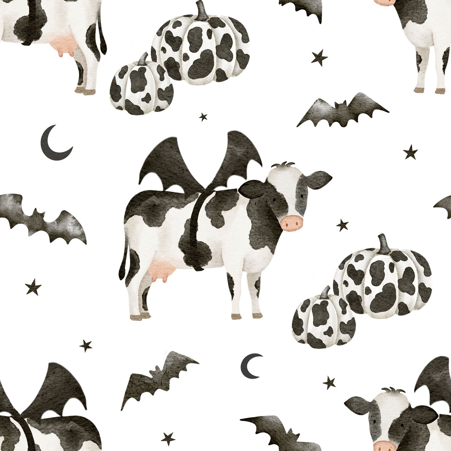 In Stock Halloween Cows Jersey Knit
