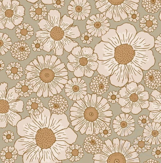 Beach Flowers Green Organic Jersey Knit