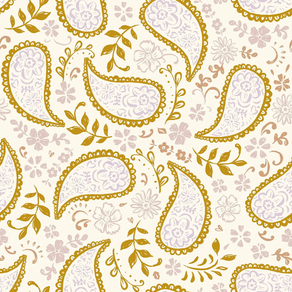 Paisley Dusty Pink and Ochre Organic French Terry