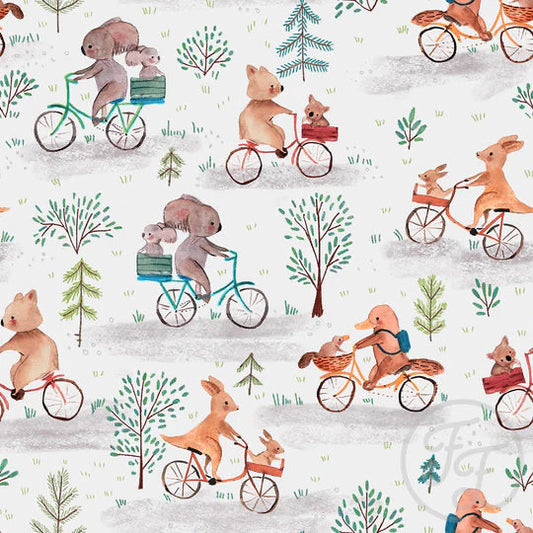 Watercolour Biking Animals Organic Jersey Knit