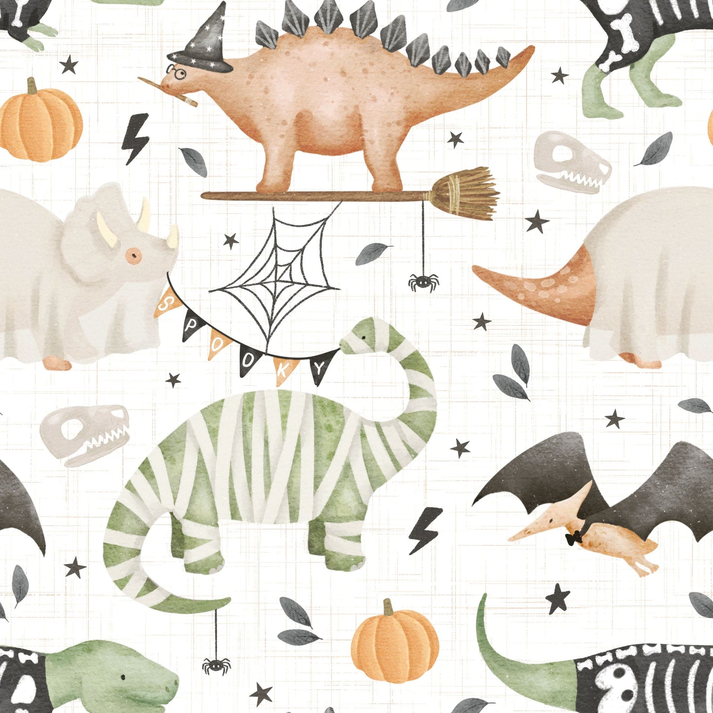 In Stock Halloween Dinos Jersey Knit Misaligned