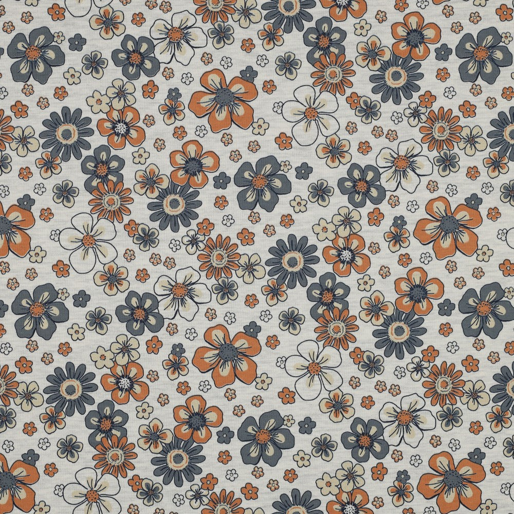 Jersey Melange Flowers- Ecru