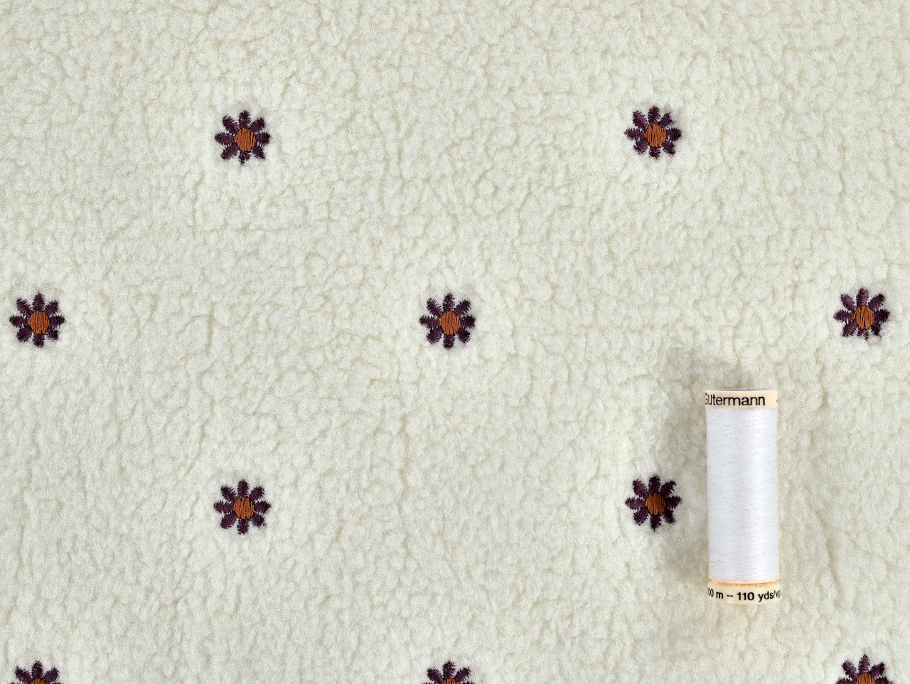 Floral Embroidered Teddy Fleece - Cream