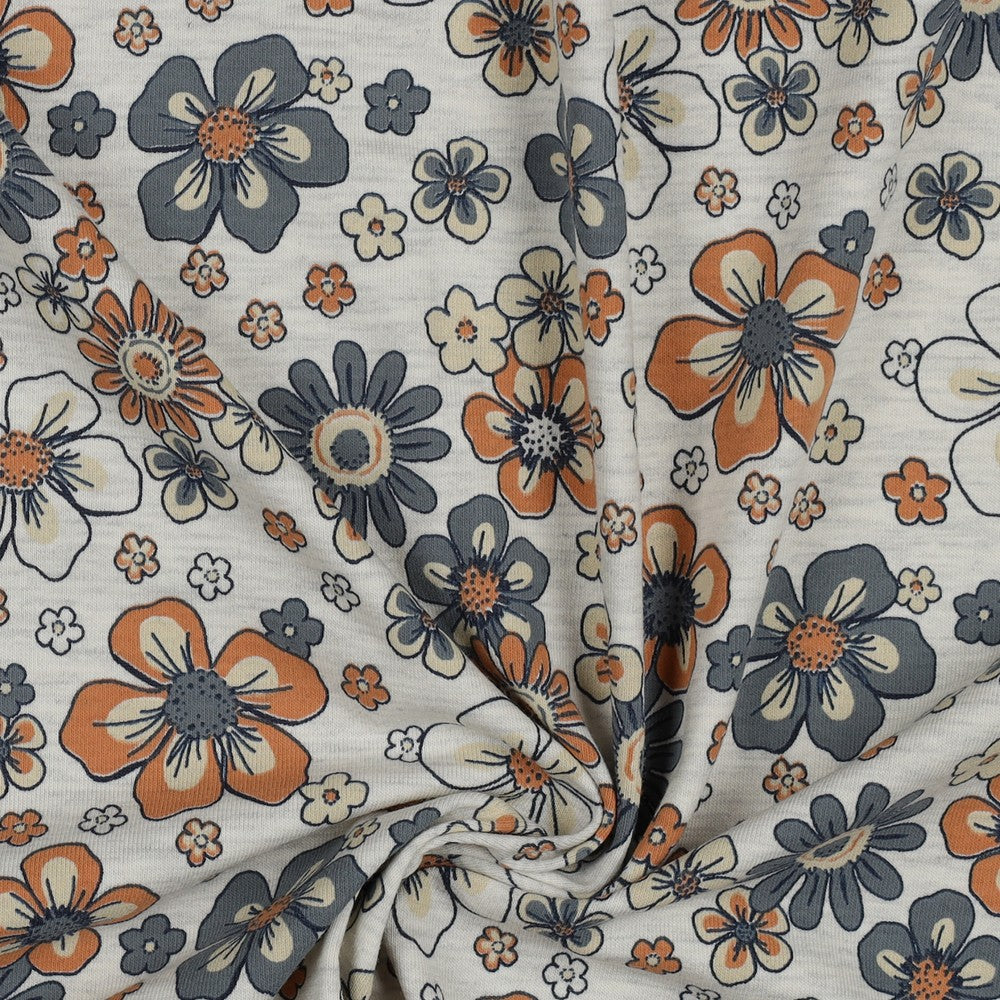 Jersey Melange Flowers- Ecru