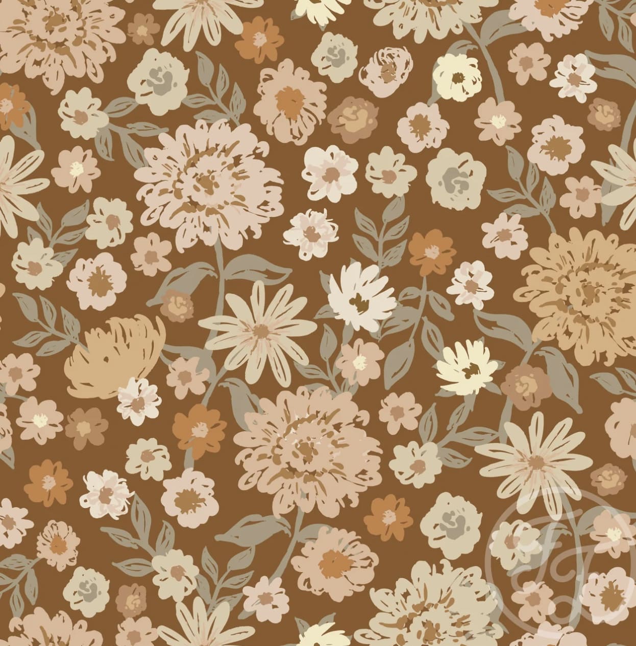 Sixties Flowers Dark, Organic Jersey Knit
