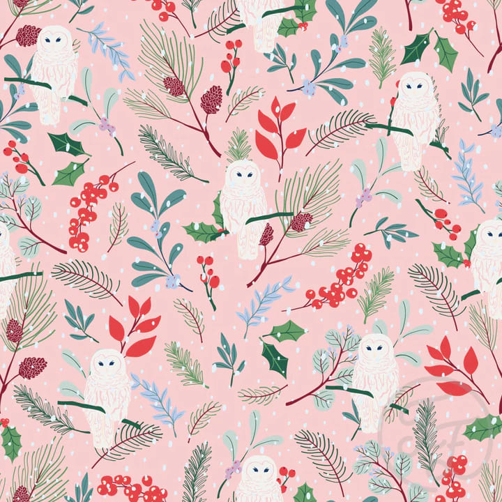 Winter Foliage And Snow Owl In Light Rose