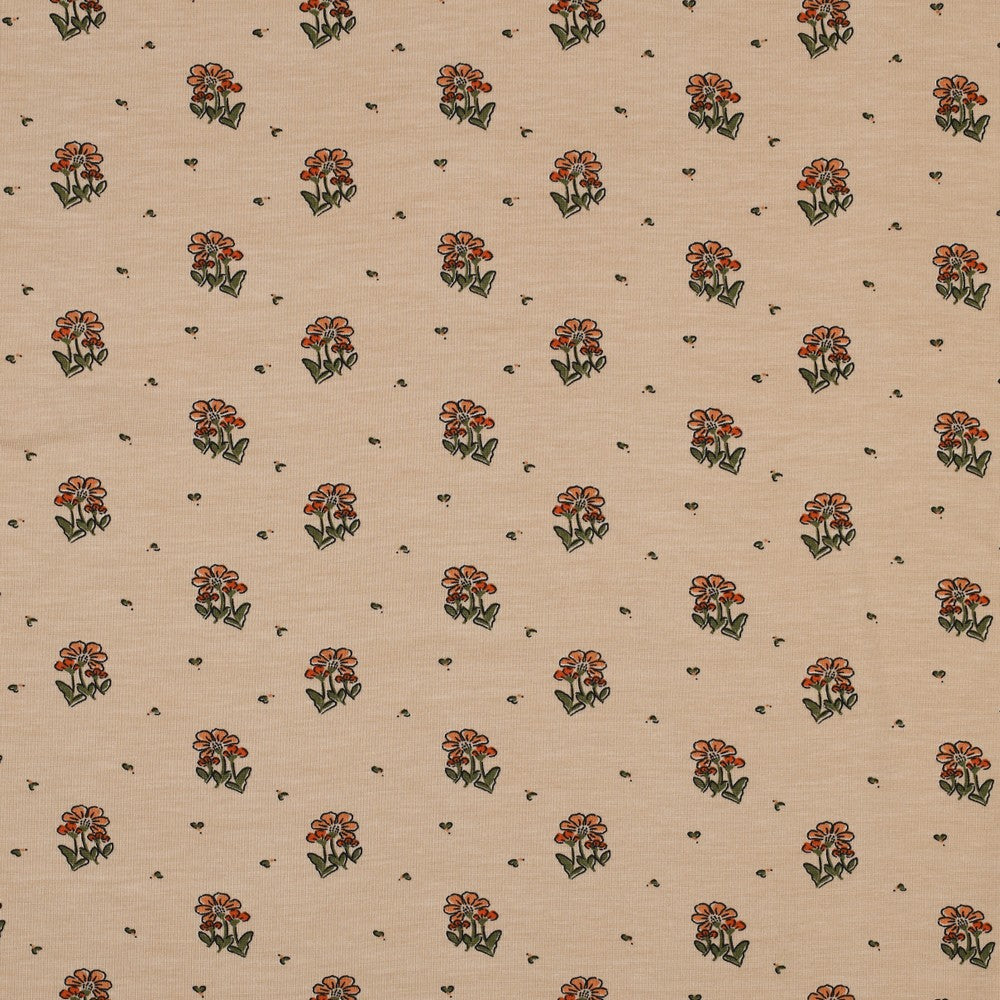 Bamboo Jersey Small Flowers -Sand- GOTS Certified Organic