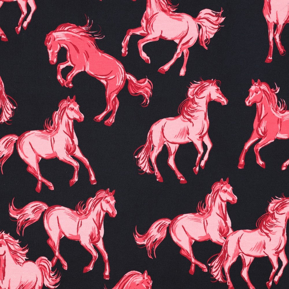 Horses Organic French Terry - Navy