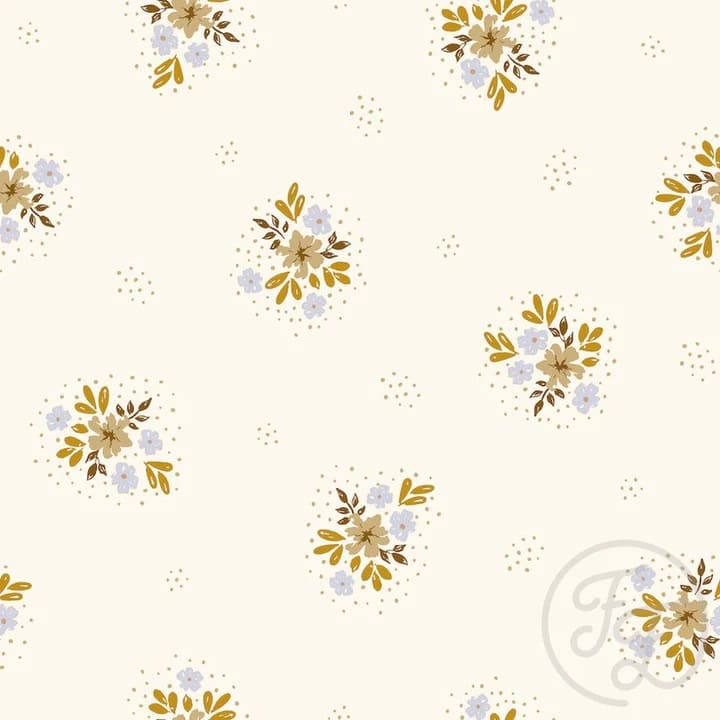 Flowers In Dots Ochre And Blue