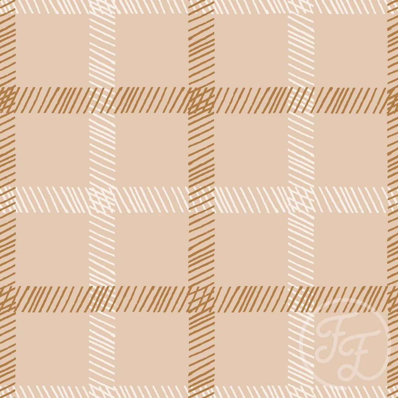 Tartan Big Cream & Ochre, Family Fabrics Organic Jersey
