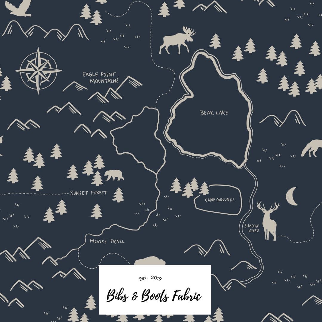 Forest Map Navy, Custom Jersey Knit, Organic Fabric