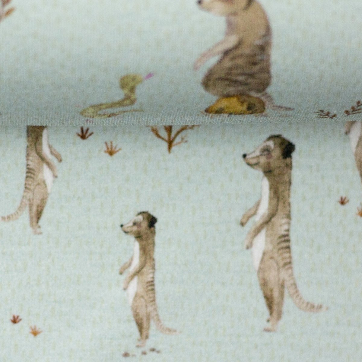 Animals by Christiane Zielinski, Cotton Jersey, Meerkats, Steppe, light blue - Fabric - Bibs And Boots Fabric