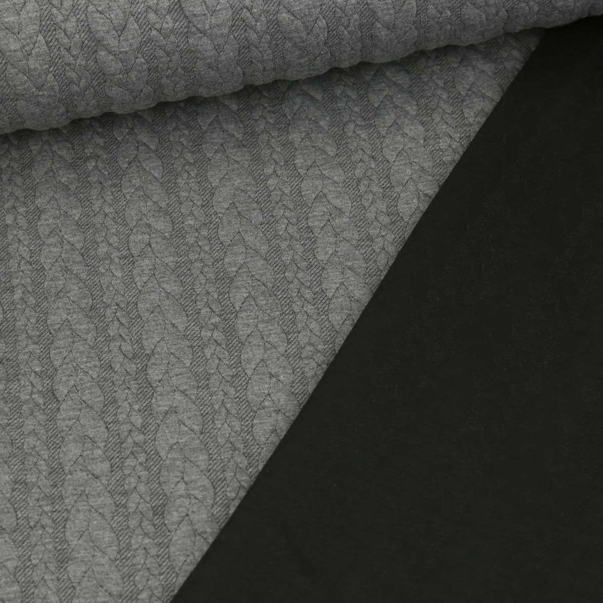 Soft jacquard sweatshirt cable pattern in gray mottled. - Fabric - Bibs And Boots Fabric