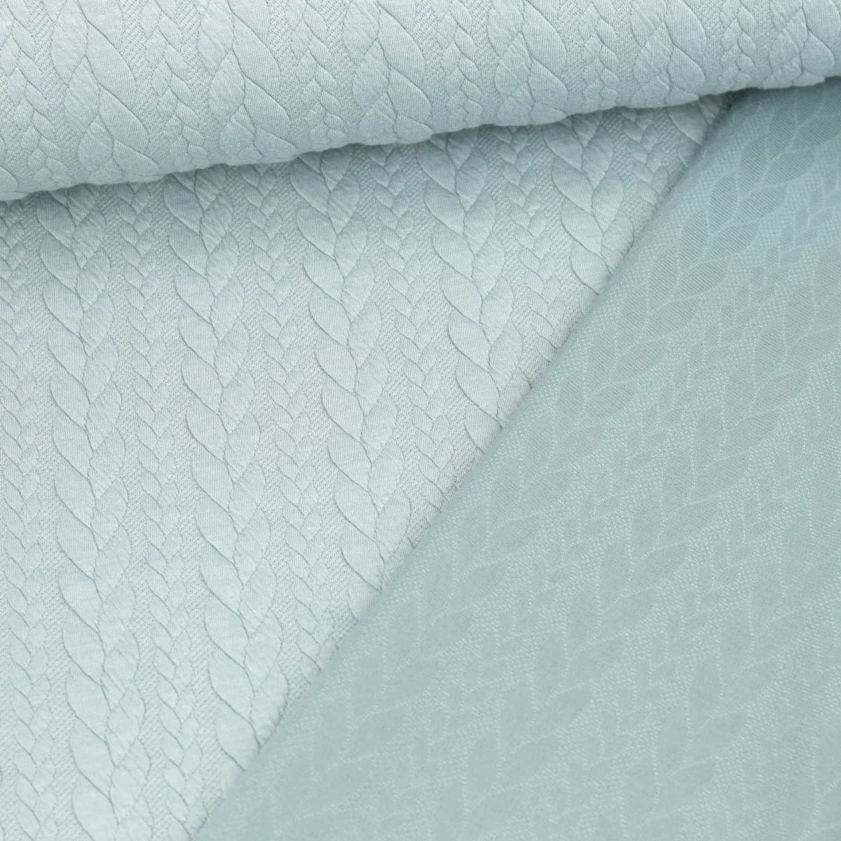 Soft jacquard sweatshirt cable pattern in Pastel Turquoise. - Fabric - Bibs And Boots Fabric