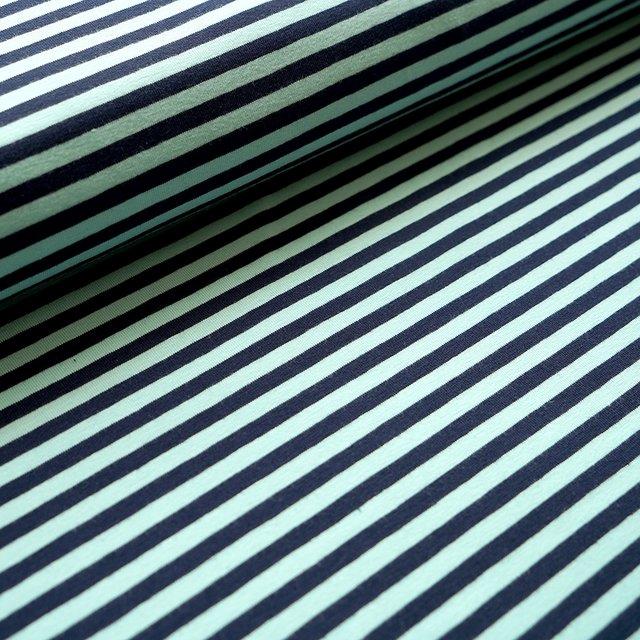 Stoffonkel European Organic Jersey Aqua-Dark Blue Stripes