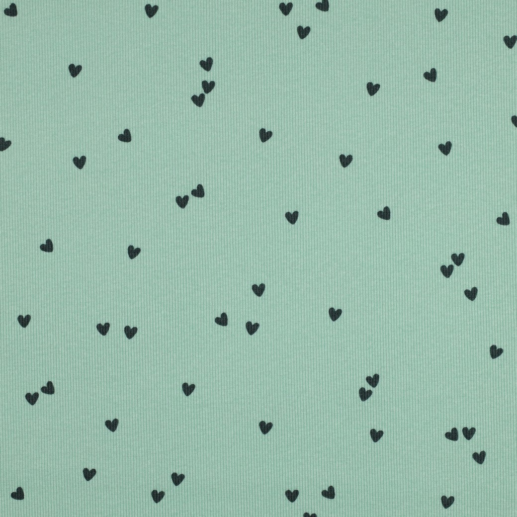 Sage Rib Jersey Hearts