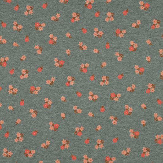 Jersey Melange Flowers Dark Mint