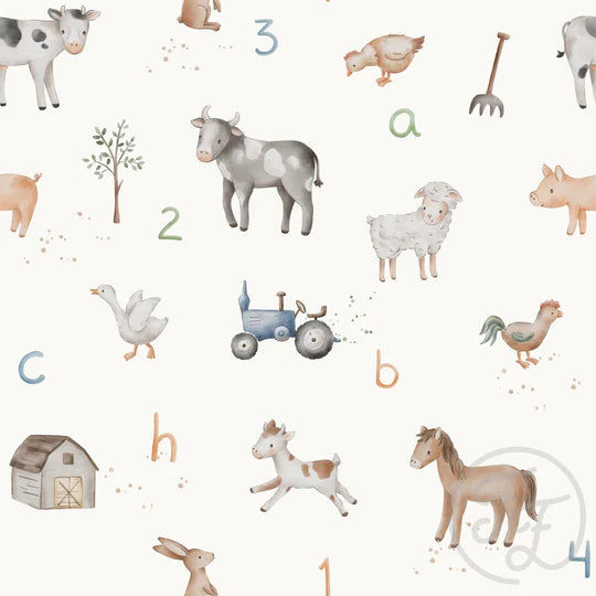 ABC Farm Animals Off White