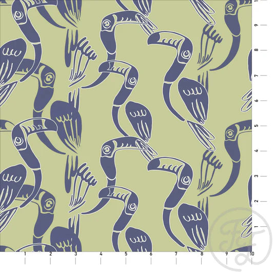 Blue Flock of Flamingos on Green