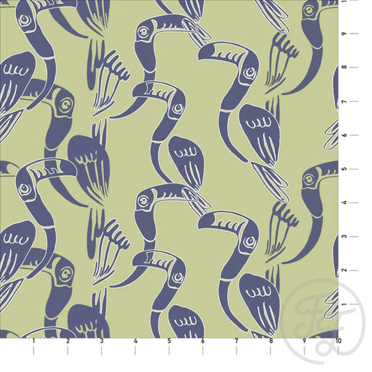 Blue Flock of Flamingos on Green
