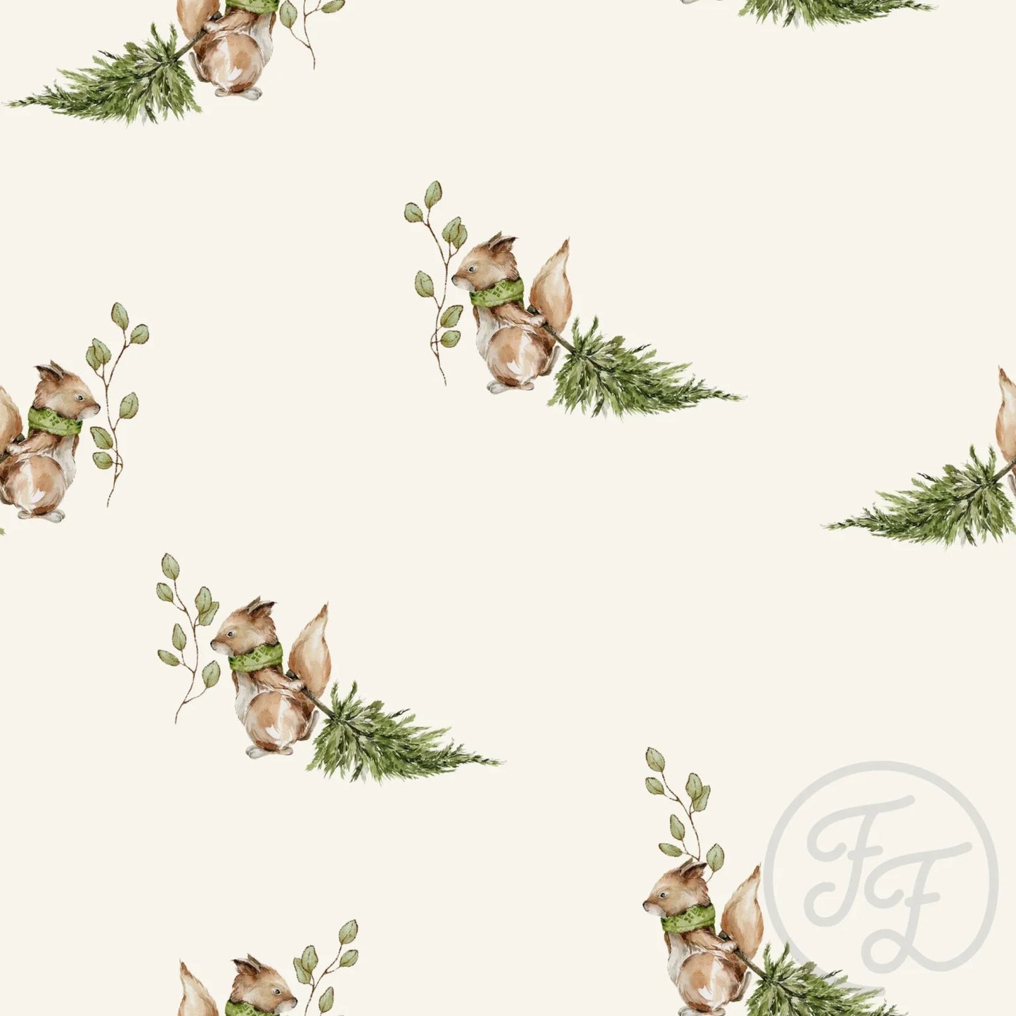 Squirrel with Trees Off White