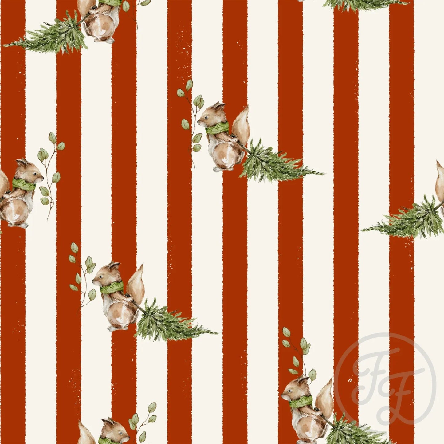 Red Stripes Squirrels with Trees