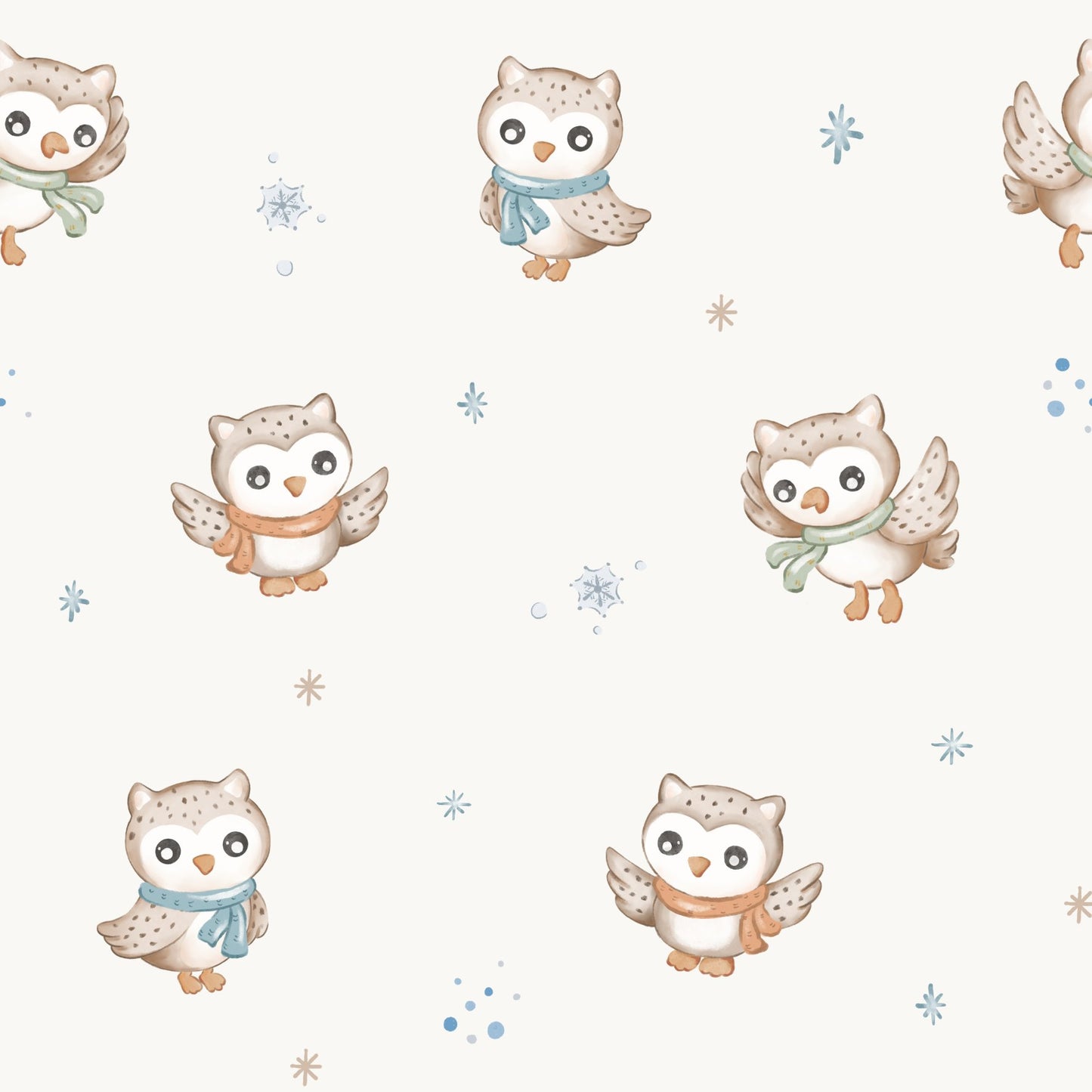 Owls in Winter OffWhite