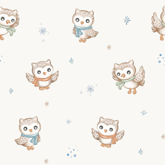 Owls in Winter OffWhite