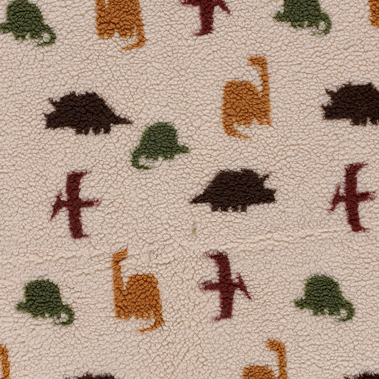 Sherpa Fleece fabric jacquard Dinosaurs Beige