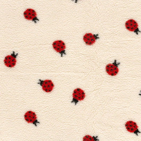 Sherpa Fleece fabric jacquard Ladybugs Beige