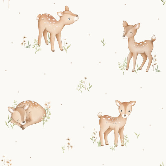 Fawn in Meadow Off White