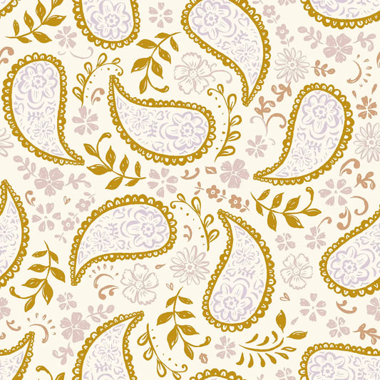 Paisley Dusty Pink and Ochre Organic French Terry