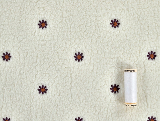 Floral Embroidered Teddy Fleece - Cream