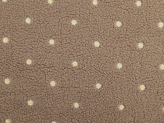 Floral Embroidered Teddy Fleece - Brown