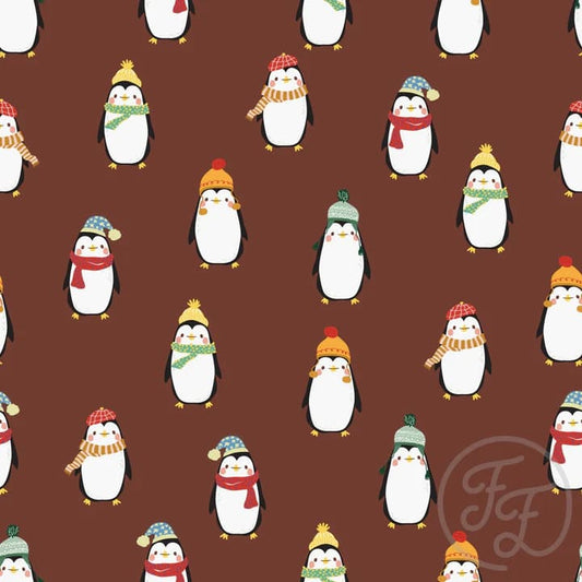 Penguins With Beanies And Scarves In Deep Coffee