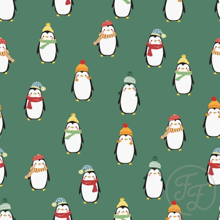 Penguins With Beanies And Scarves In Tealish Green