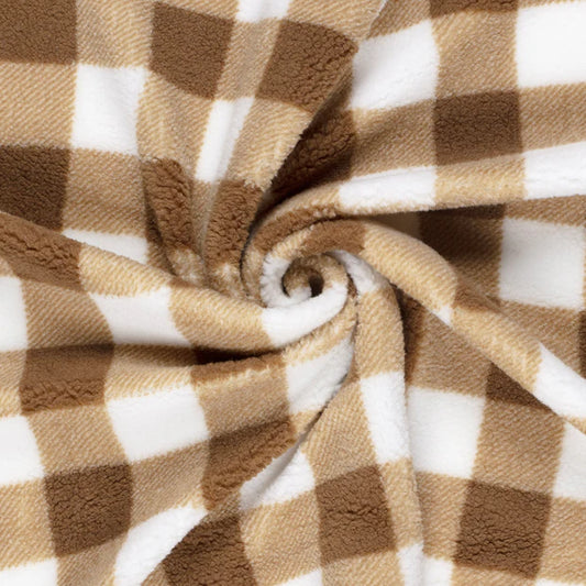 Sherpa Fleece fabric printed Squares Camel