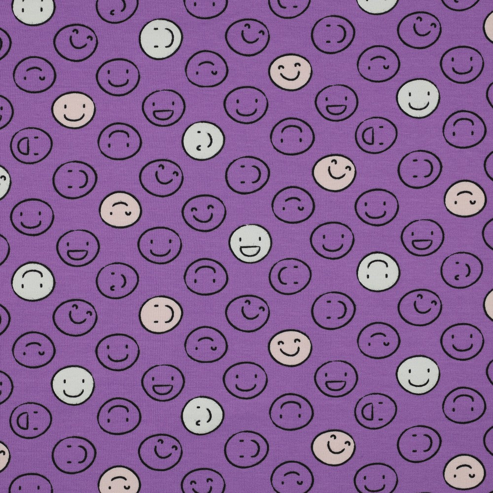 Jersey Glow in the Dark Smileys - Purple- GOTS Certified Organic