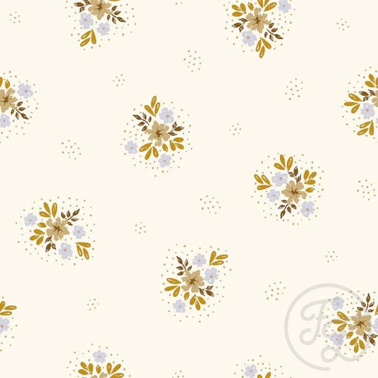 Flowers In Dots Ochre And Blue
