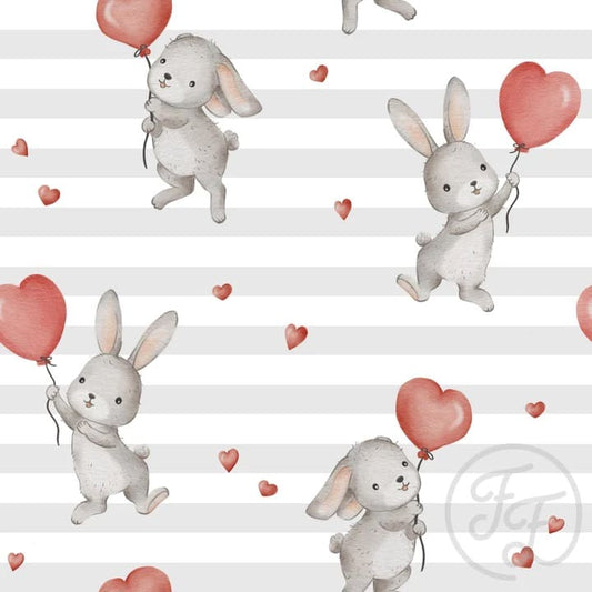 Bunnies Hearts Grey Stripes