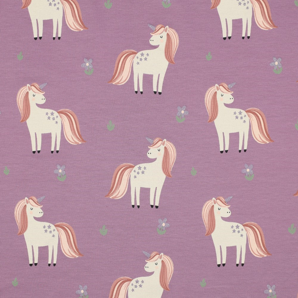 Jersey Glitter Unicorns - Grape -  GOTS Certified Organic