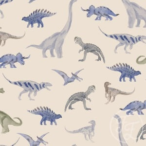 Dinosaur Blue Big by Family Fabrics, Organic Jersey Knit