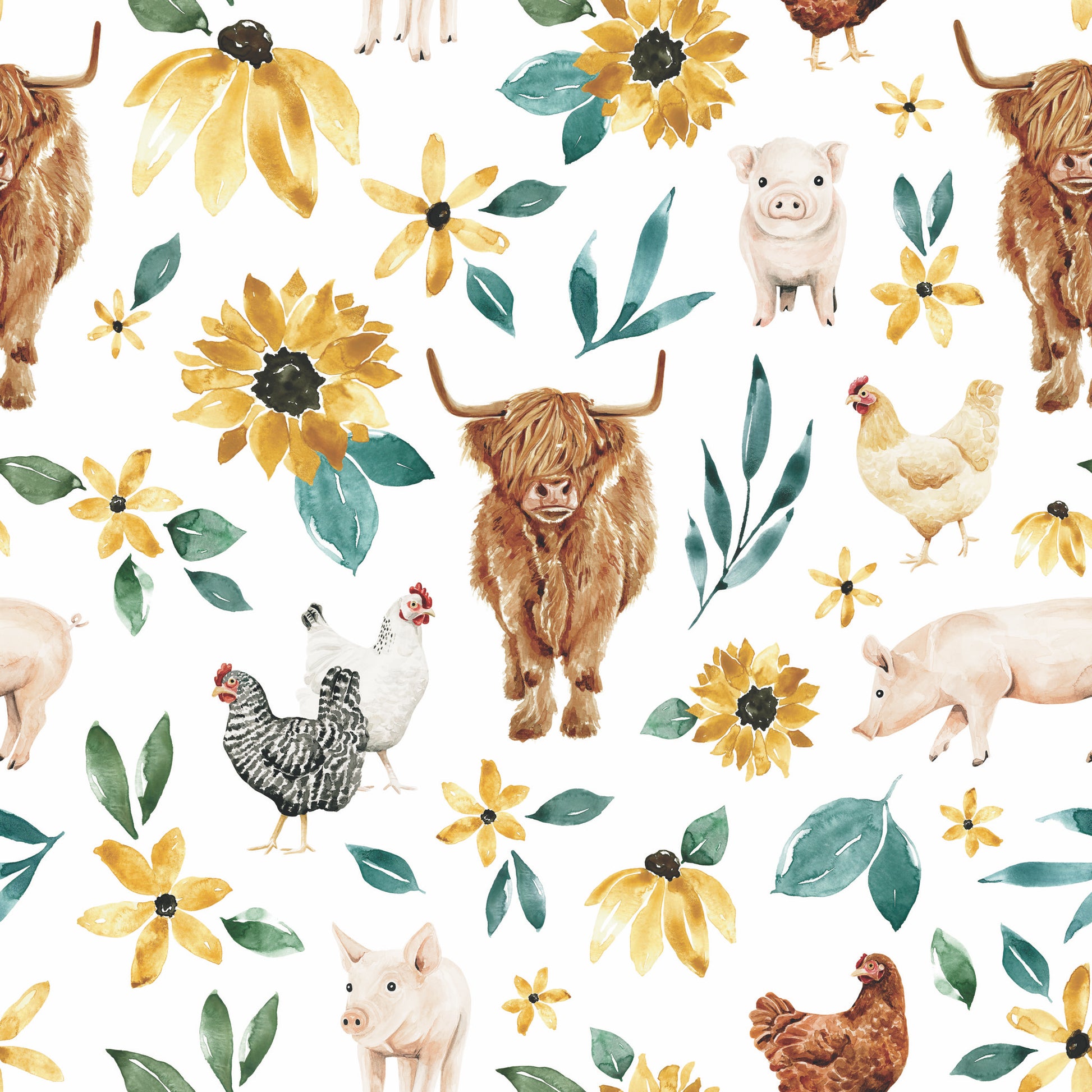 Farm Animals And Sunflowers By Crate & Rain, Organic Custom Jersey Knit