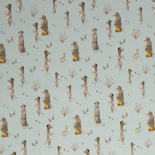 Animals by Christiane Zielinski, Cotton Jersey, Meerkats, Steppe, light blue - Fabric - Bibs And Boots Fabric